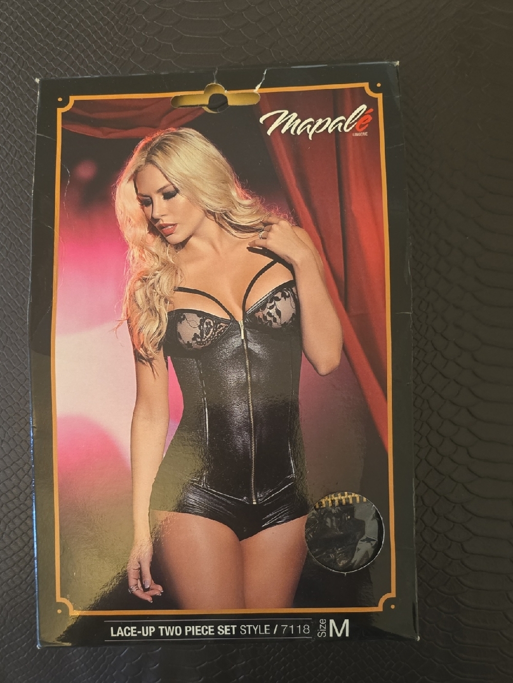 Mapale Black Lace-Trim Faux Leather Bodysuit – Women’s Intimates, New In Box